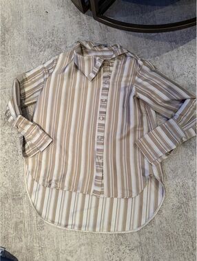 NWOT Silvia Tcherassi Button Down Beige and White Striped Oversized Blouse small